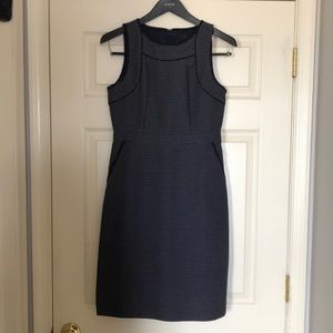 Jcrew tipped sheath dress in dotted jacquard, navy, size 4, like new.